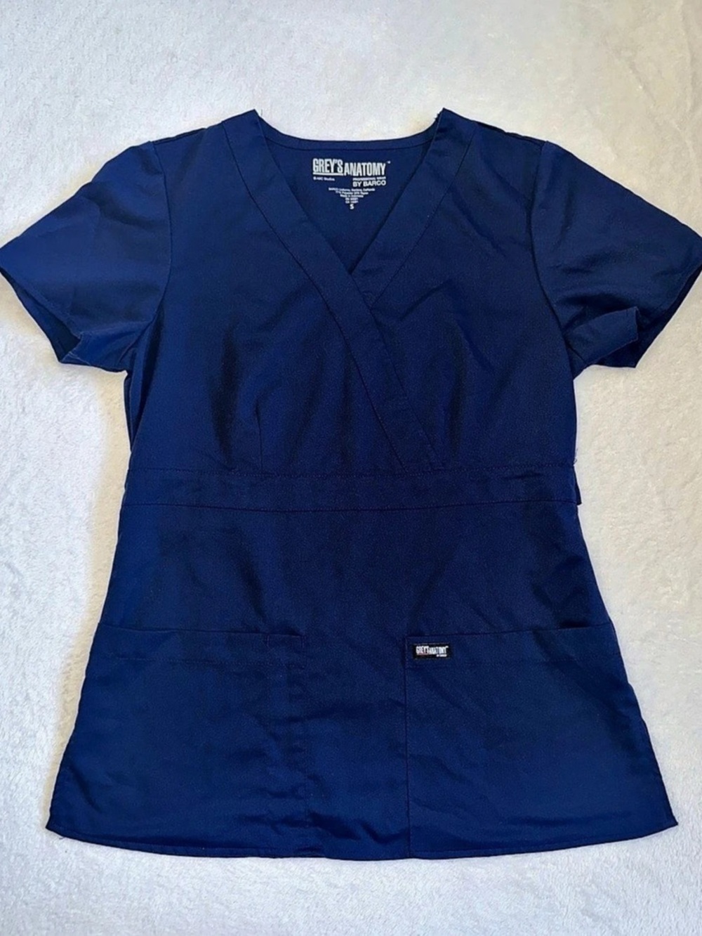 Womens Greys Anatomy by Barco Medical Scrub Top Navy Blue Solid Pattern Pocket S